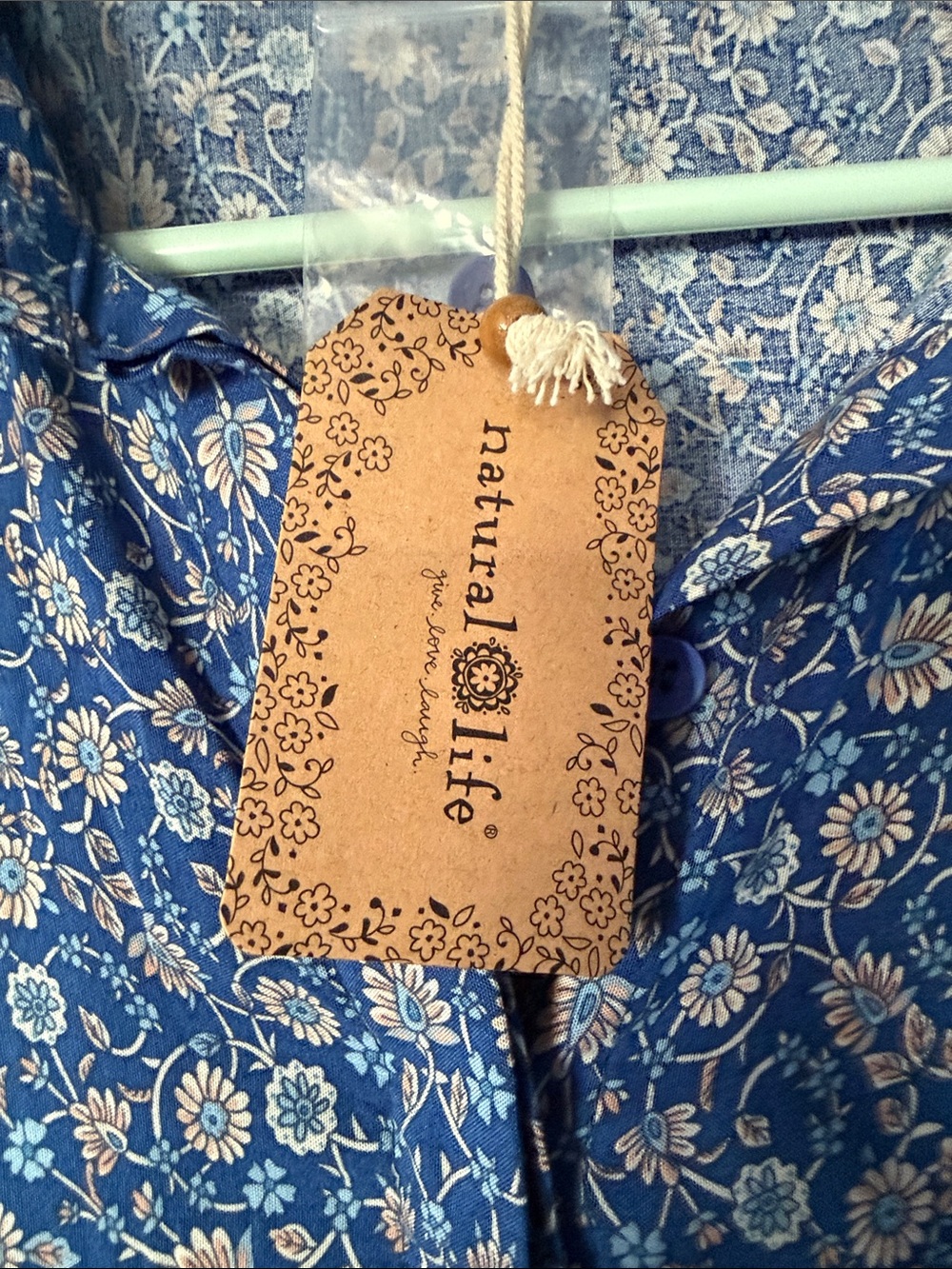 NATURAL LIFE Blue Printed Maxi Dress with Border Floral Hem - Picture 3 of 6